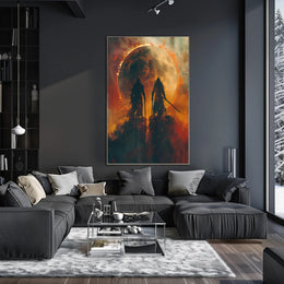 Epic Warriors Under Fiery Moon Fantasy or Mythology Poster PosterGoat