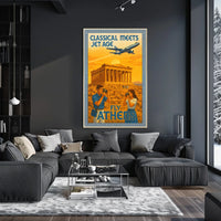 Vintage Athens Travel Poster: Parthenon and Jet Plane