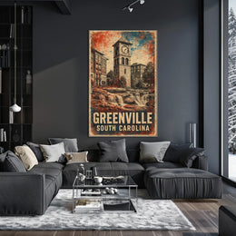 Greenville Clock Tower Vintage Heritage Cityscape Poster