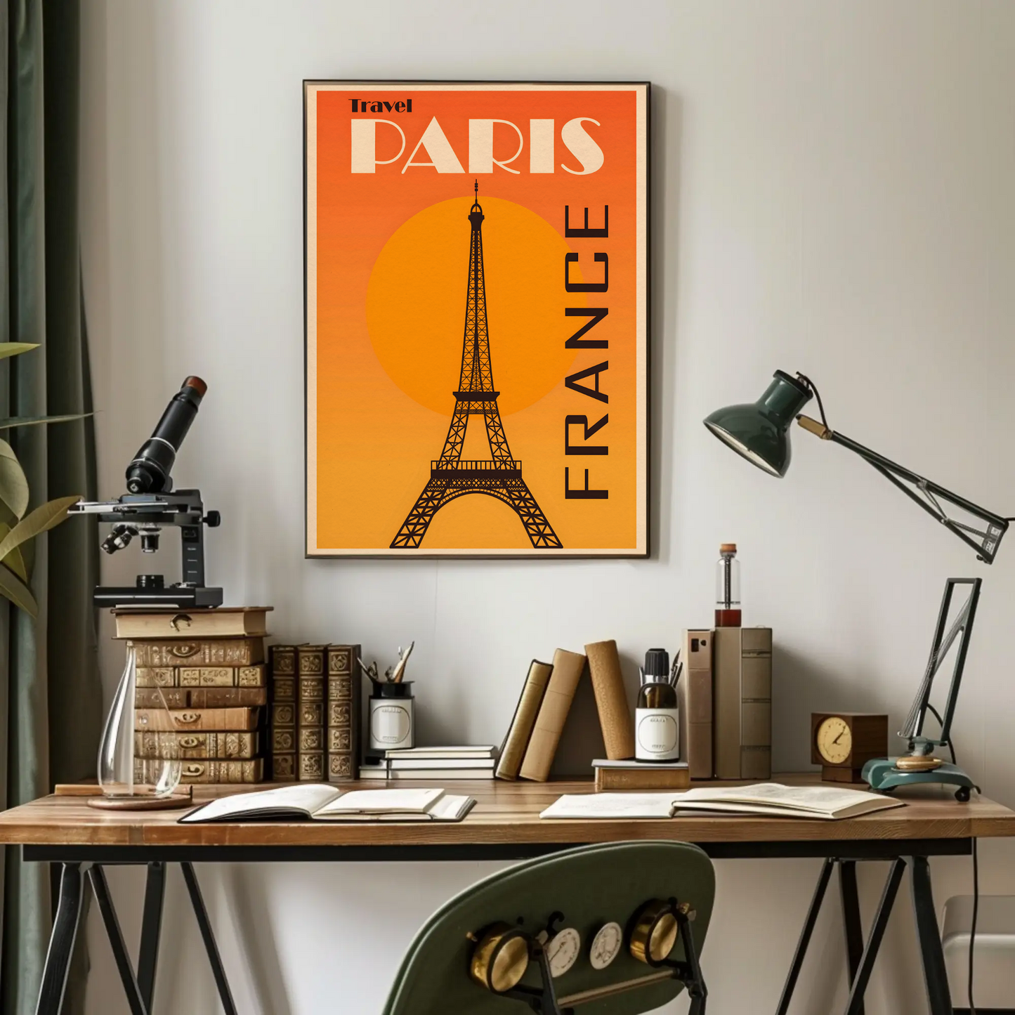 Travel Paris France Orange Eiffel Tower Poster