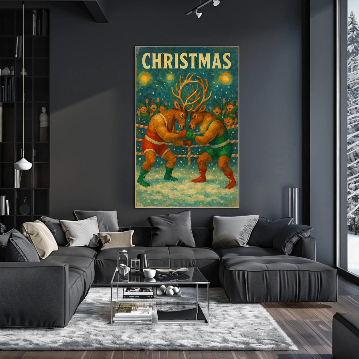 Festive Boxing Reindeer Christmas Whimsical Animal Poster