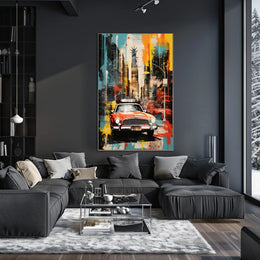 Stylized New York Cityscape Mid-20th Century Travel Poster