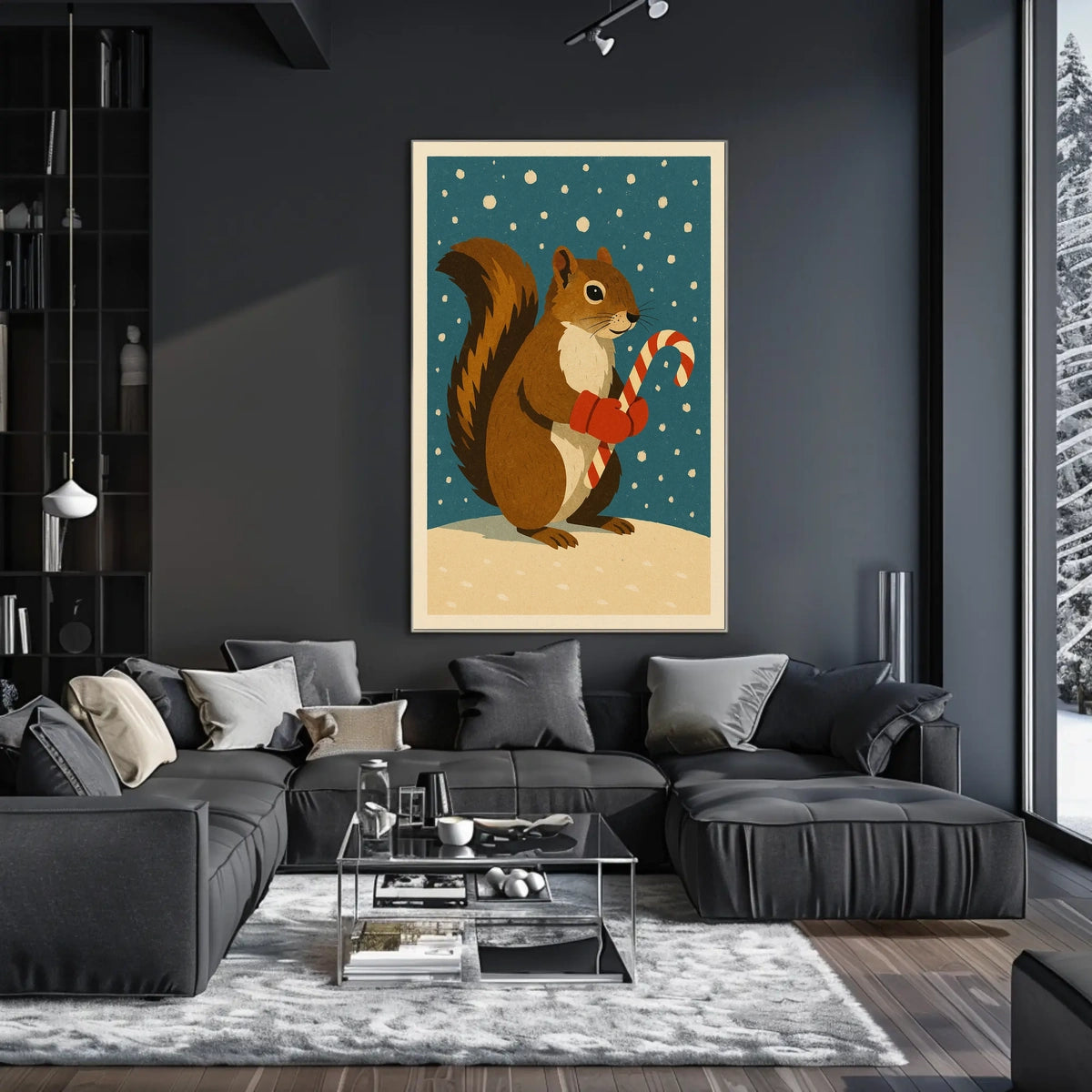 Squirrel Candy Cane Poster