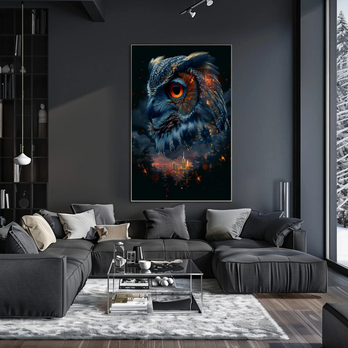 Mystical Owl Cityscape Surreal Art Poster Print