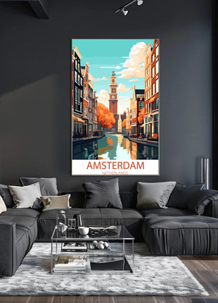 Amsterdam Canals Vintage Travel Poster