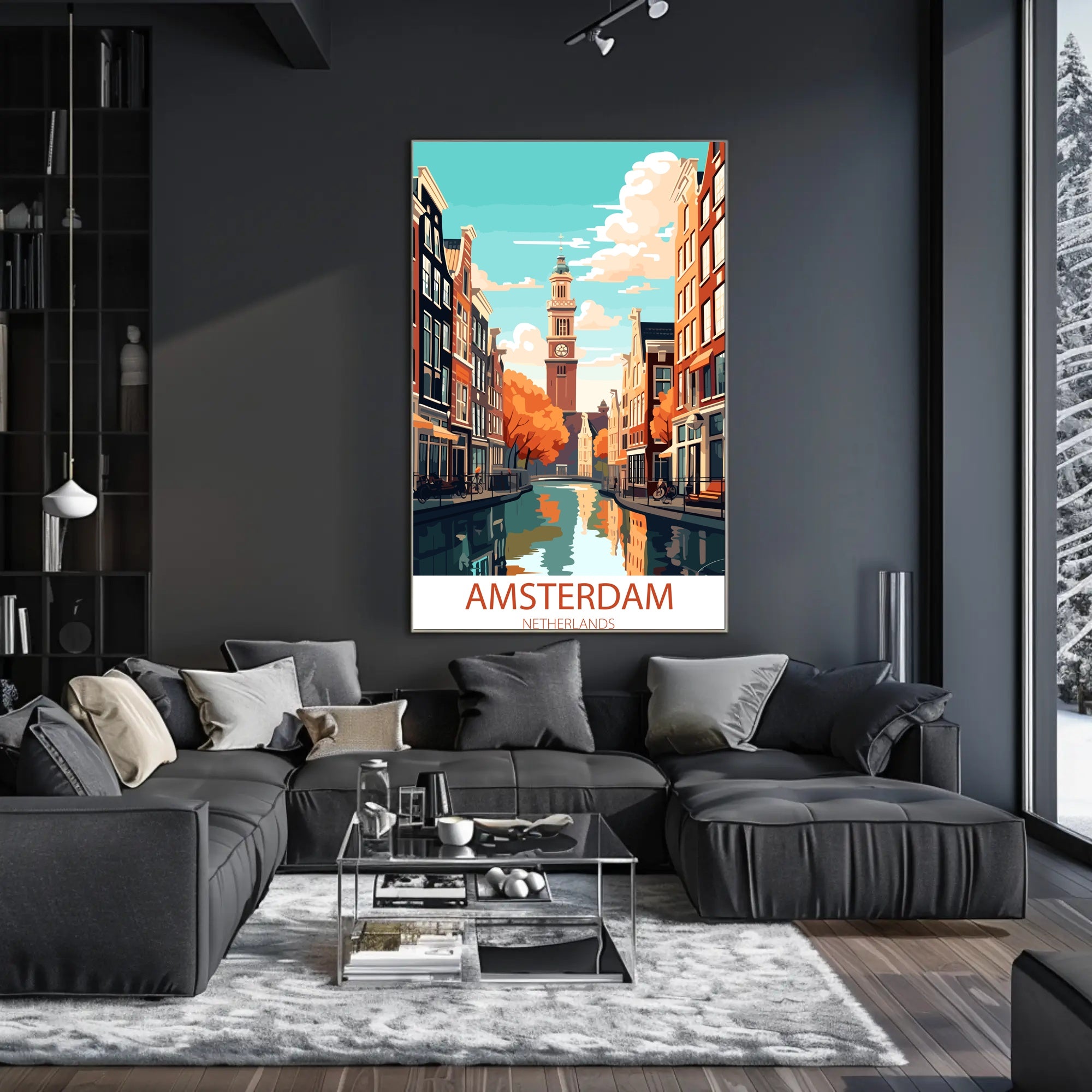 Amsterdam Canals Vintage Travel Poster