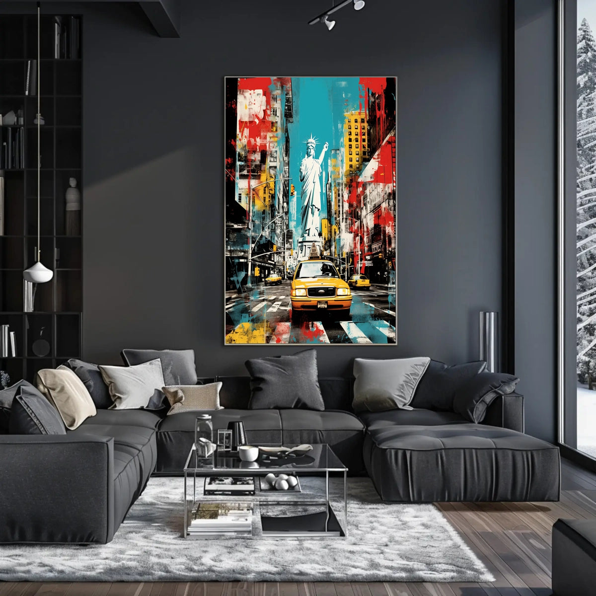 Vibrant Yellow Taxis and Liberty: Bold New York Travel Poster