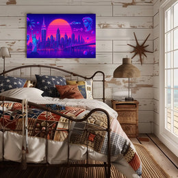 Neon Skyline Travel Poster Wall Art Print
