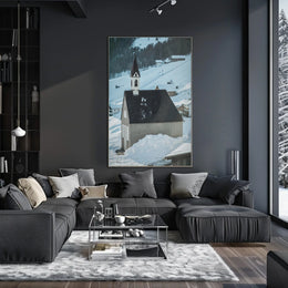 Winter Chapel in the Mountains Poster