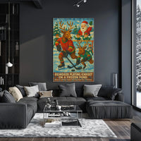 Whimsical Reindeer Ice Hockey Christmas Art Poster