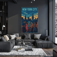 Vibrant Rooftop Cityscape Skyline Poster Modern Wall Art