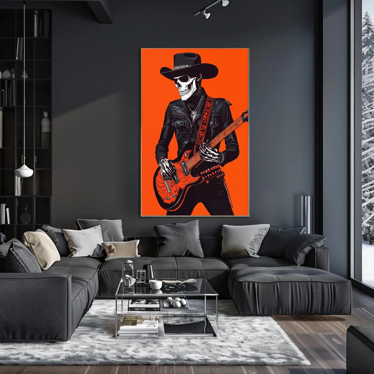 Skeletal Cowboy Illustration Rock Western Vibrant Poster
