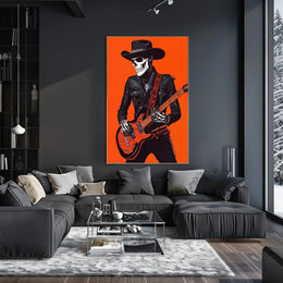 Skeletal Cowboy Illustration Rock Western Vibrant Poster