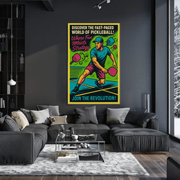 Pickleball Revolution: Vibrant Retro Sports Poster PosterGoat