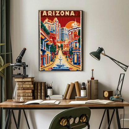 Arizona Bold Hillside Downtown Retro Travel Poster USA
