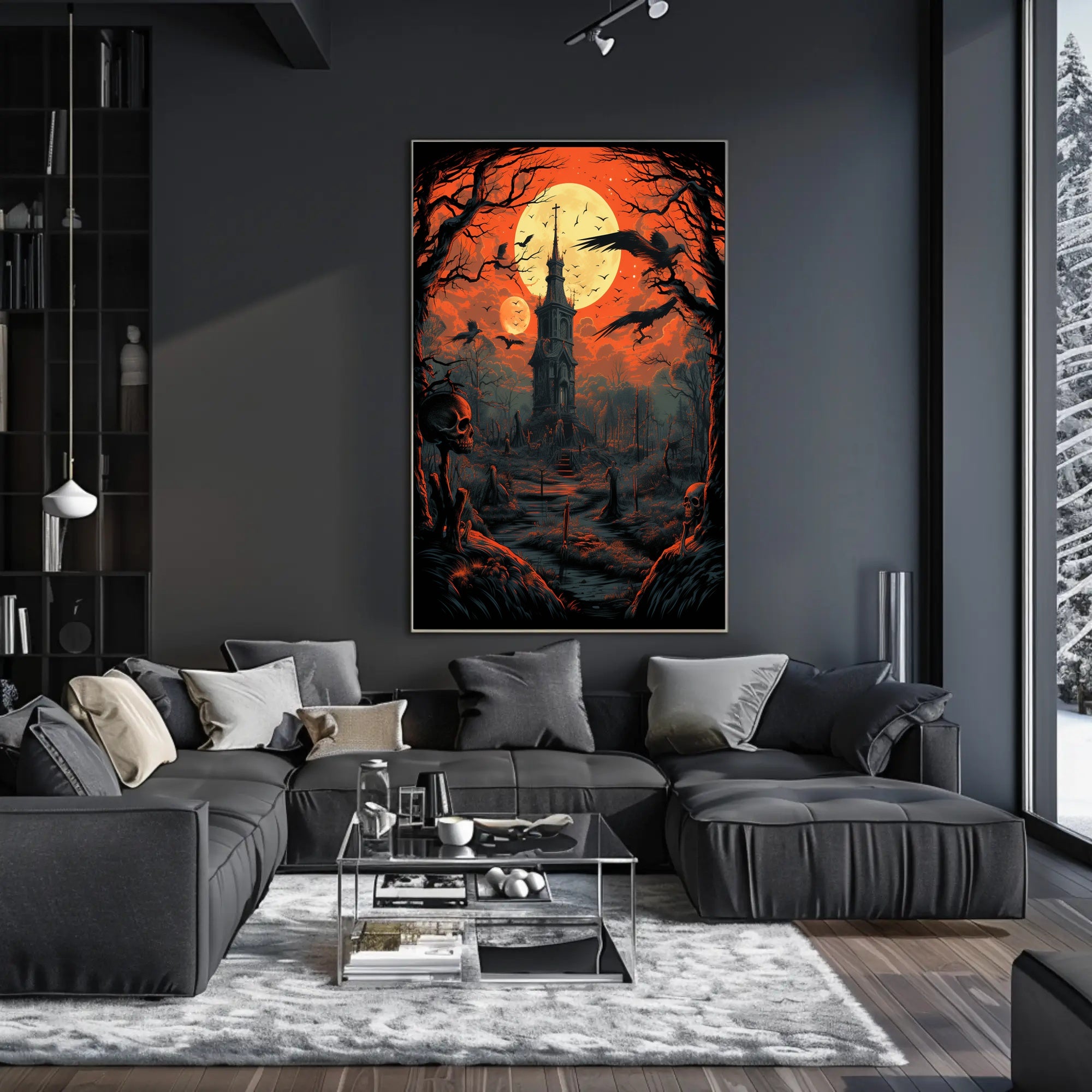 Haunted Tower Under Blood Moon Poster