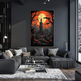 Haunted Tower Under Blood Moon Poster