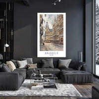 Charming Brussels Street Scene, Watercolor Urban or Cityscape Poster PosterGoat