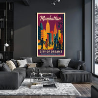 Manhattan City of Dreams Vintage Travel Poster