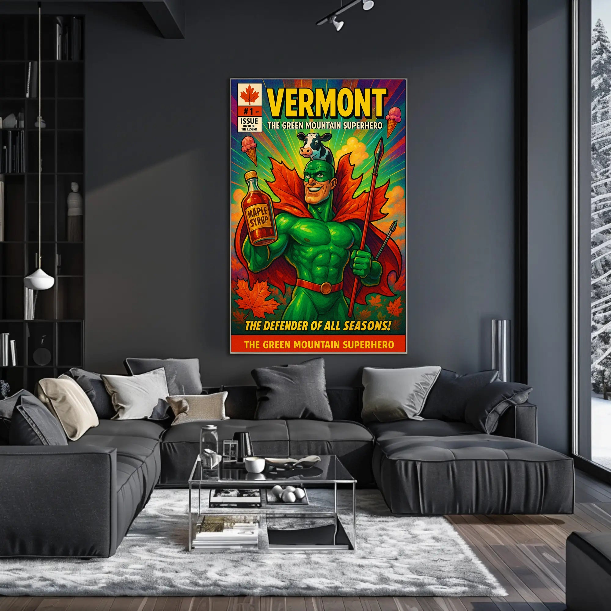 Vermont Retro Superhero Poster Wall Art Print