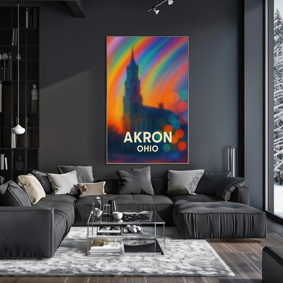 Akron Vibrant Rainbow Cityscape Impressionism Poster