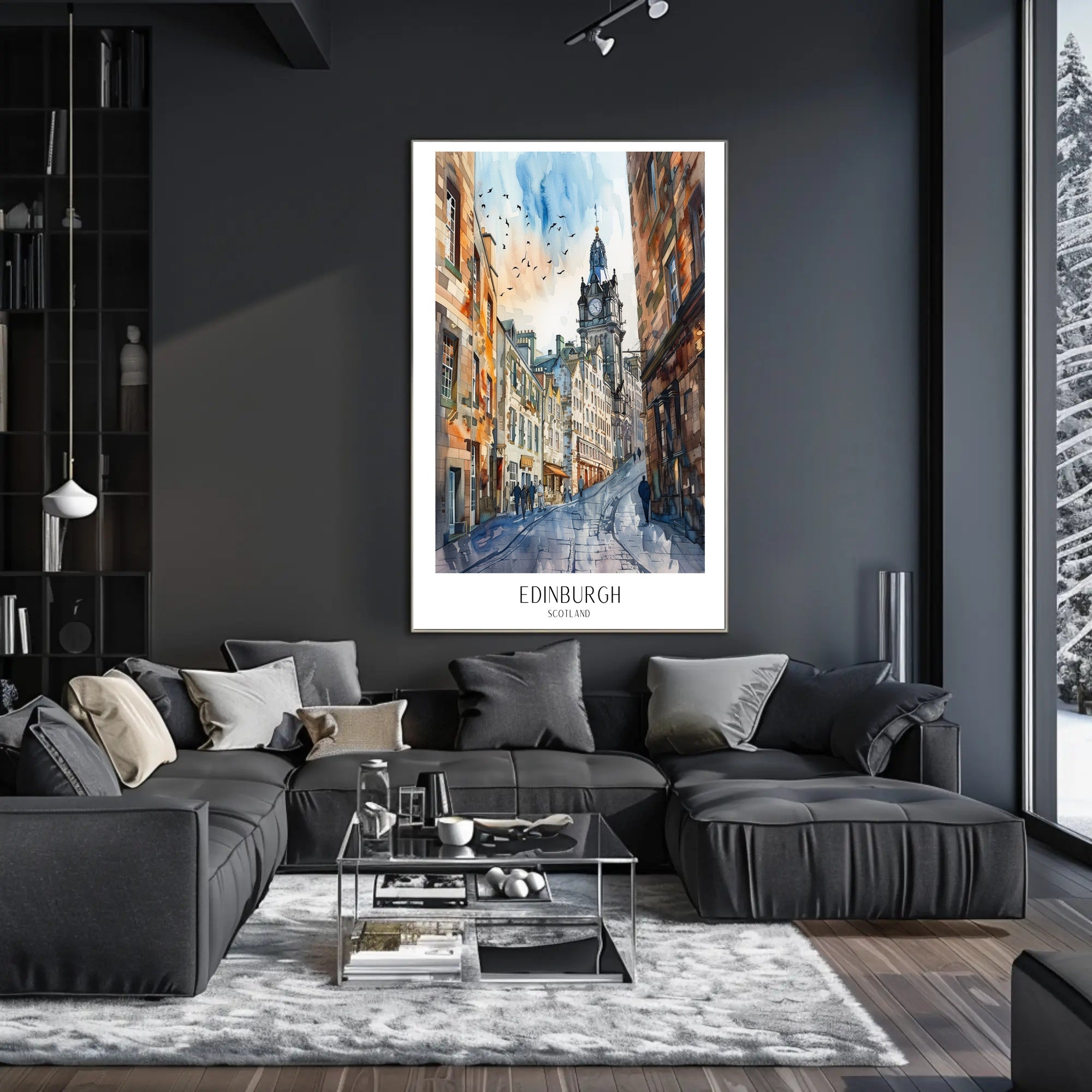 Edinburgh Street Scene in Watercolor Travel Poster PosterGoat