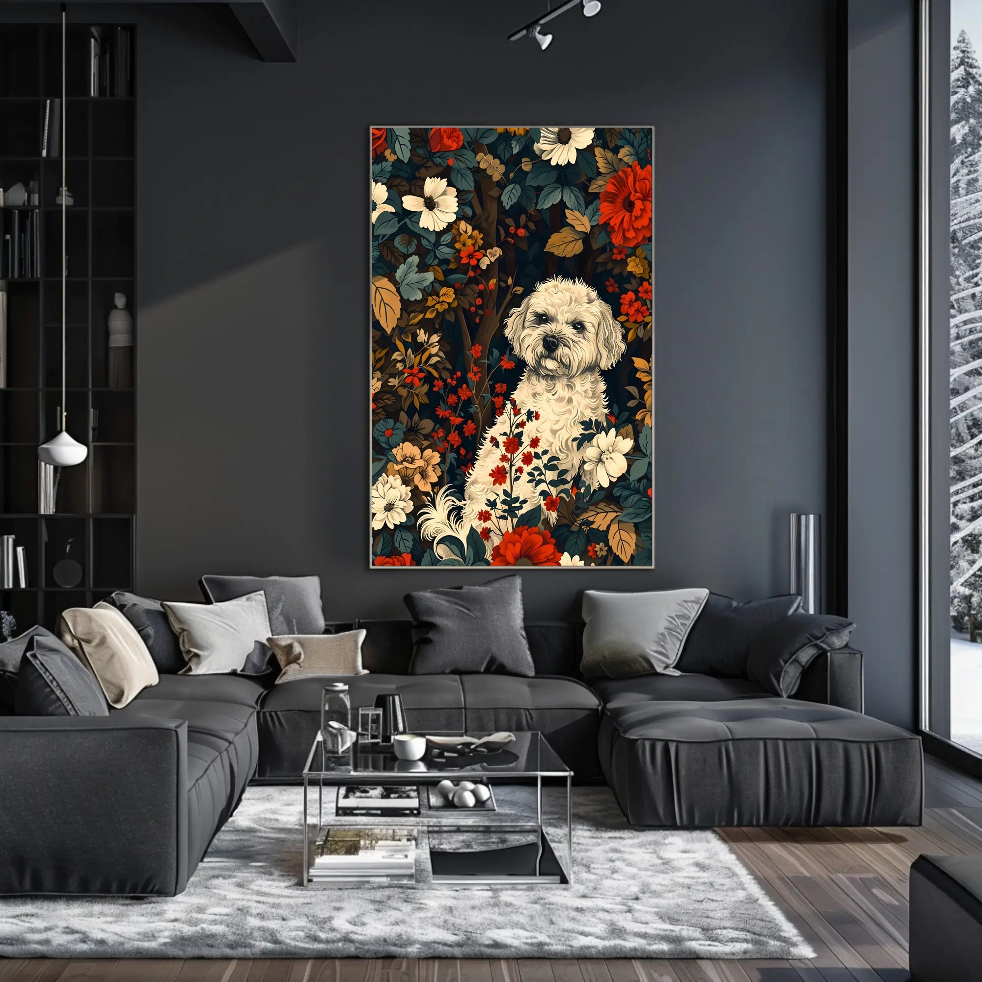 Floral Canine Portrait Wall Art Print