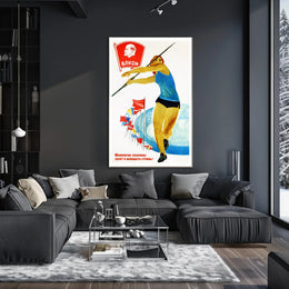 Dynamic Female Athlete Throwing Javelin Sports Poster