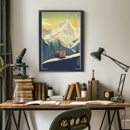 Village Chapel Below Jagged Alps Vintage Travel Poster
