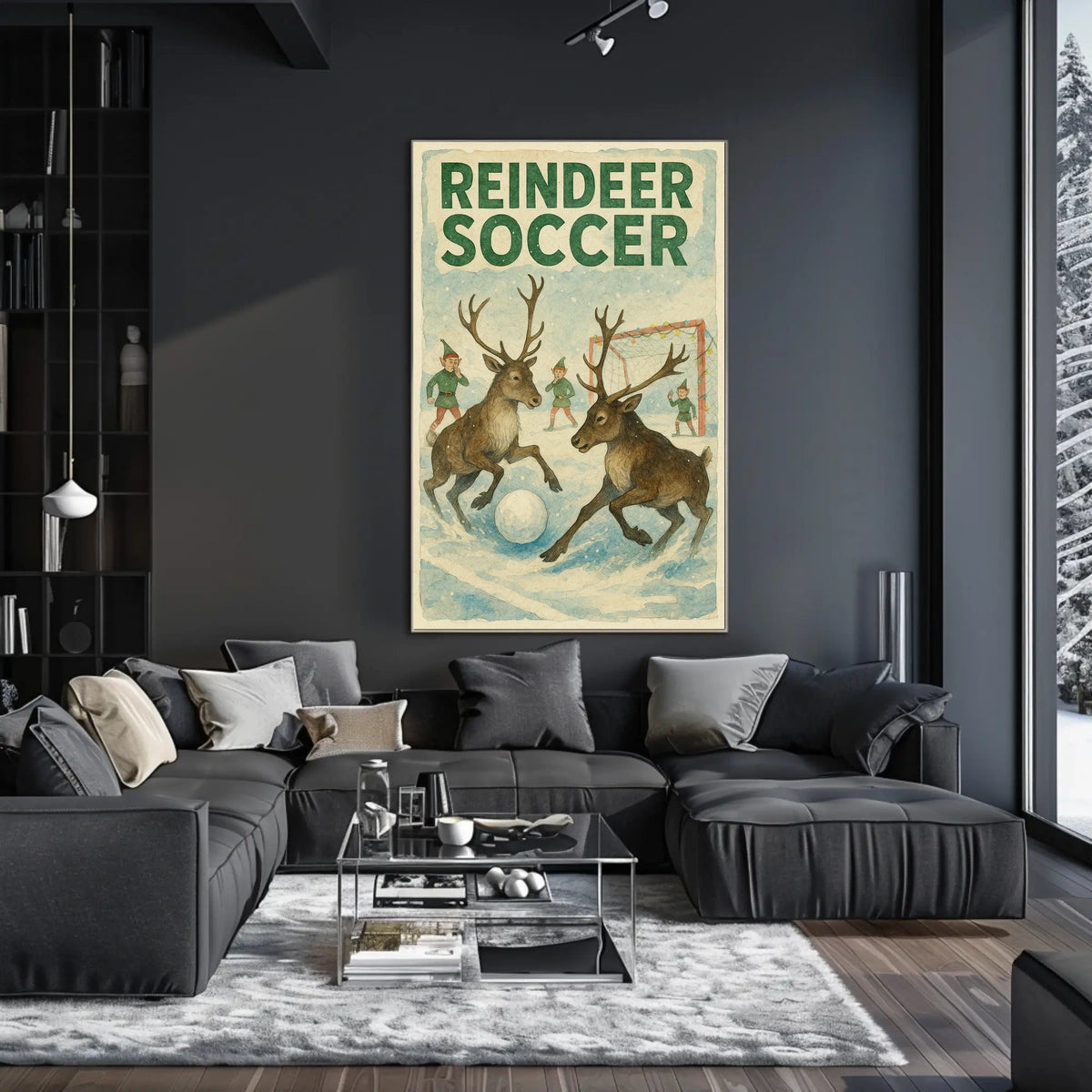 Reindeer Soccer Match: Vintage Holiday Poster Art