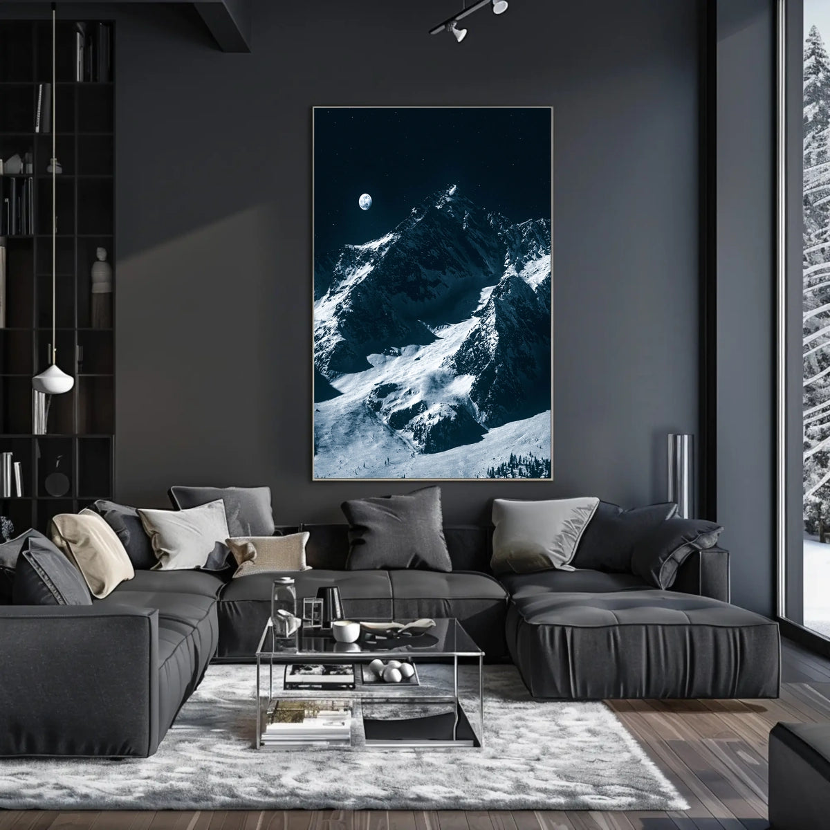 Majestic Moonlit Mountain Range Nighttime Poster