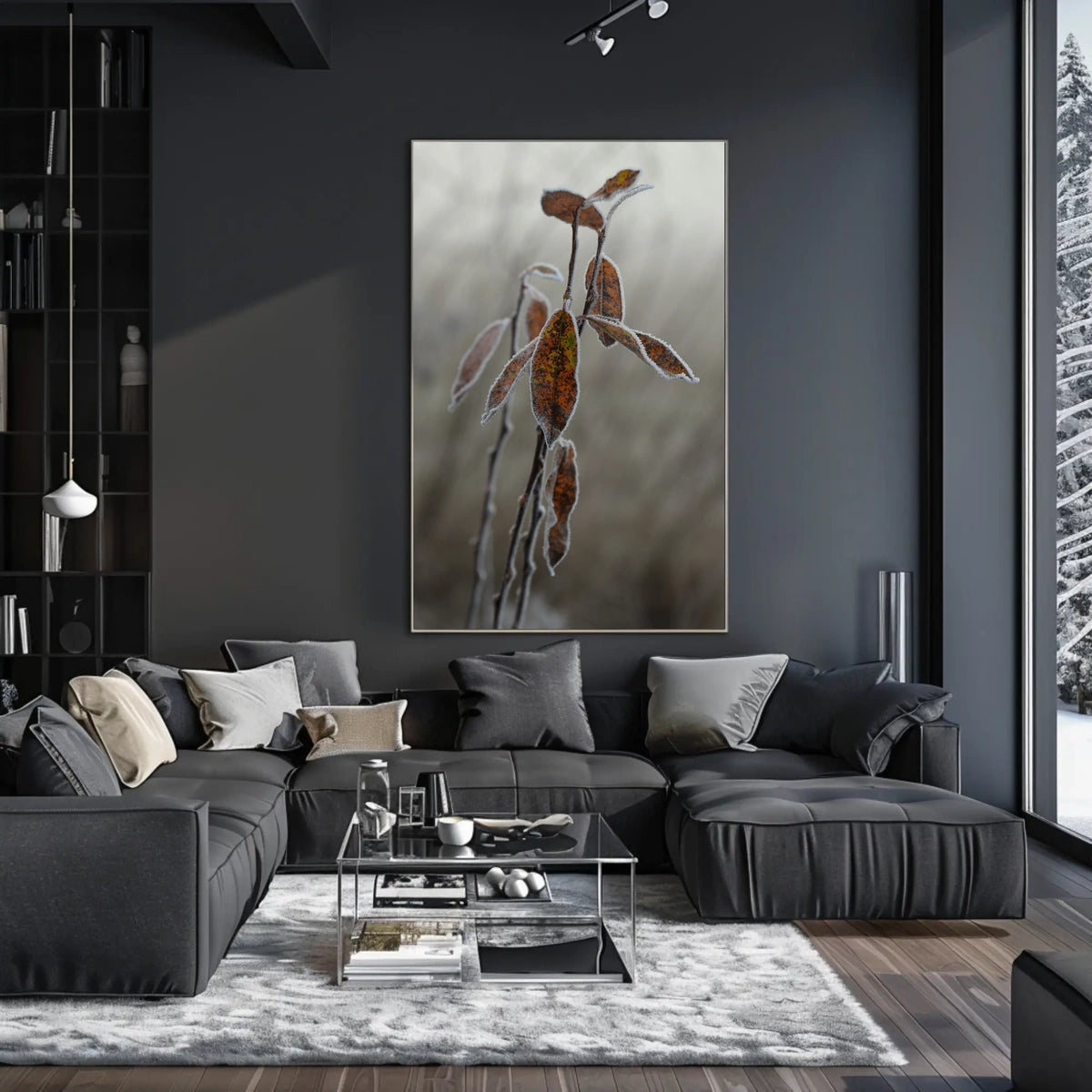 Frost-Covered Autumn Leaves Nature Poster