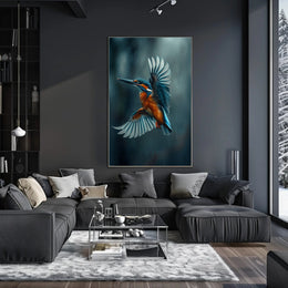 Kingfisher in Flight Photorealistic Animal Poster PosterGoat