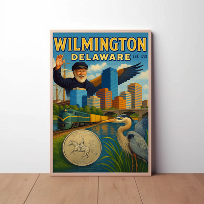 Wilmington Delaware Sailor Heron Train Travel Poster