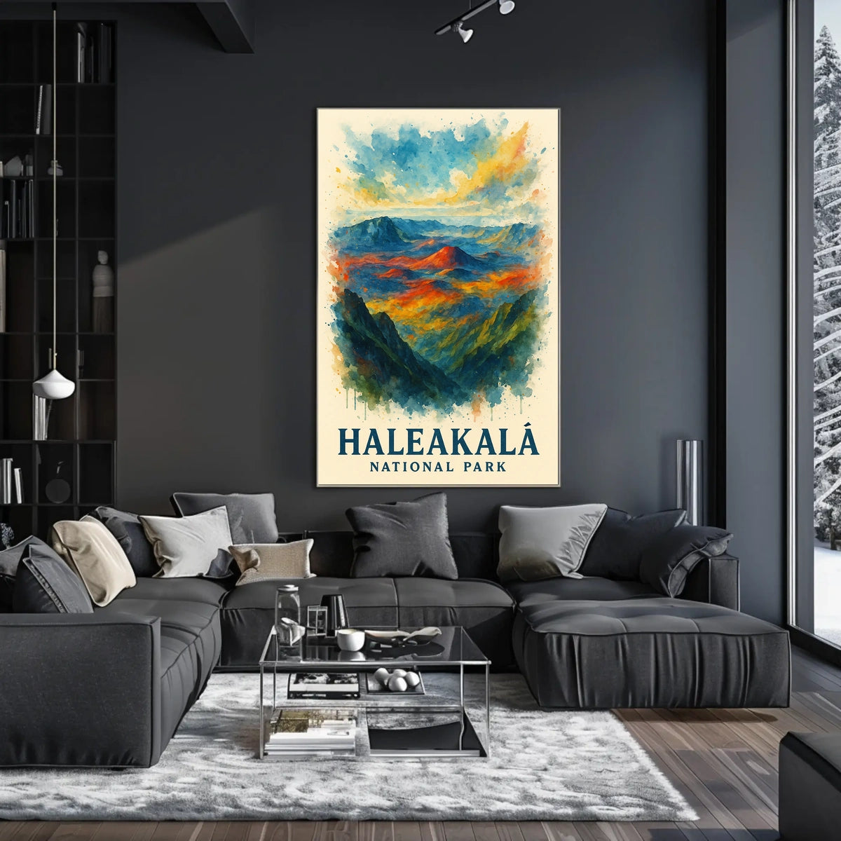 Haleakalā National Park Vibrant Landscape Watercolor Poster