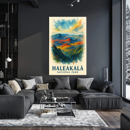 Haleakalā National Park Vibrant Landscape Watercolor Poster