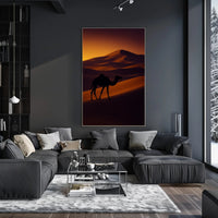 Camel Silhouette at Sunset Travel Poster