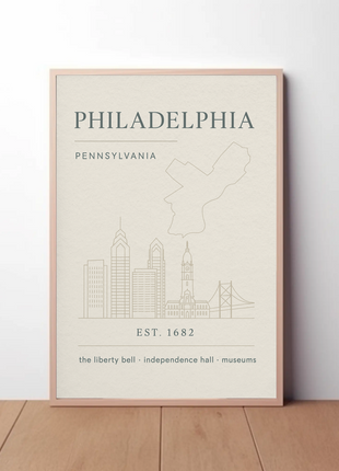 Philadelphia Iconic Landmarks Styled Cultural Heritage Poster