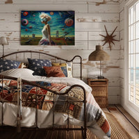 Dreamlike Woman in Stylized Surreal Futuristic Sci-Fi Poster