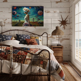 Dreamlike Woman in Stylized Surreal Futuristic Sci-Fi Poster
