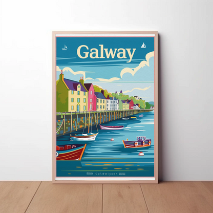 Colorful Waterfront Houses Galway Ireland Travel Poster