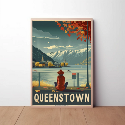 Queenstown New Zealand Lakeside Travel Poster