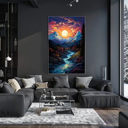 Majestic Mountain Sunset Fantasy Landscape Poster