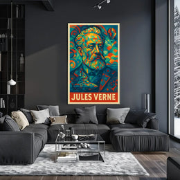 Jules Verne Mosaic Portrait Art Poster - Pop Culture Poster