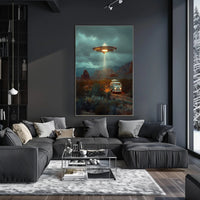 UFO Encounter in the Desert Art Print Poster PosterGoat