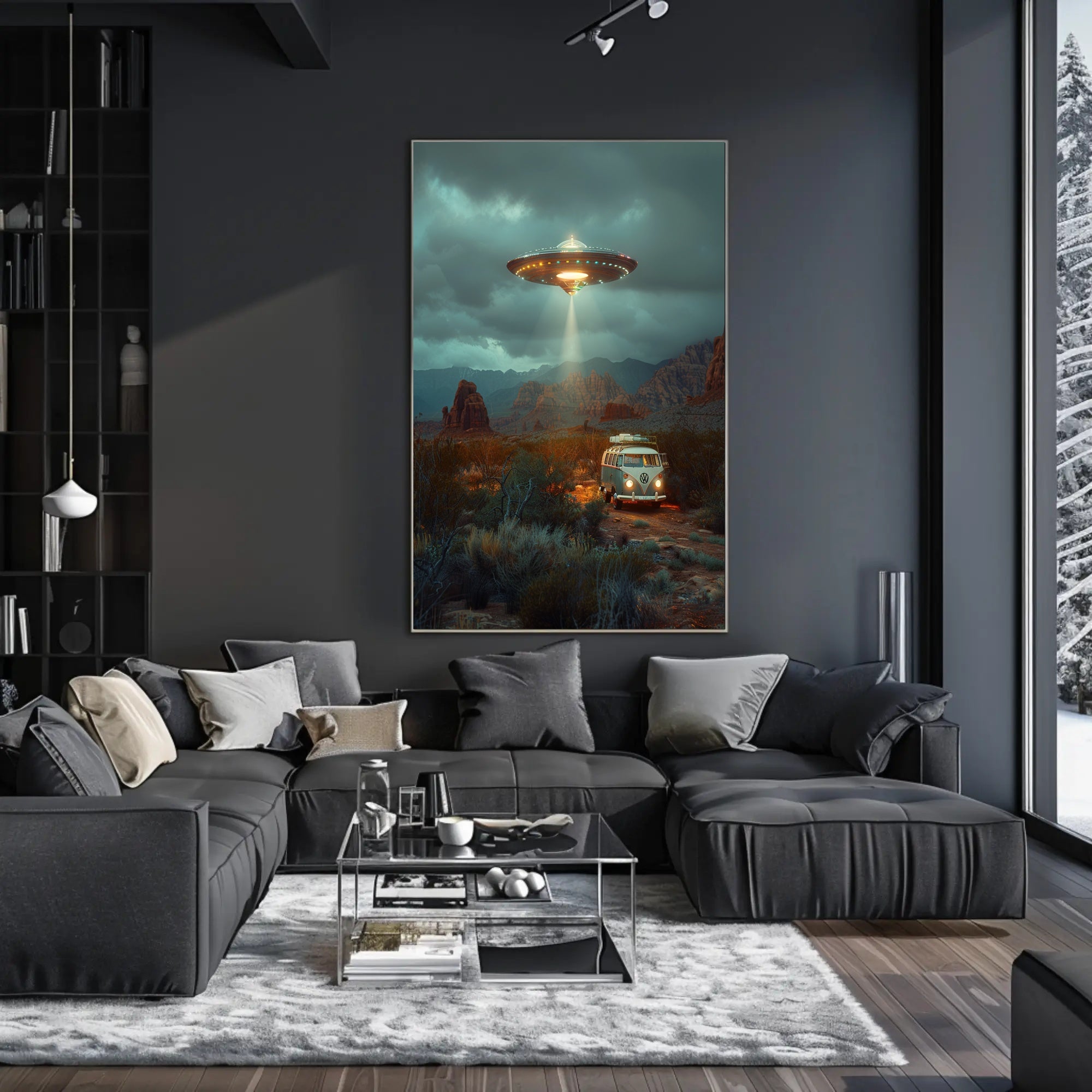 UFO Encounter in the Desert Art Print Poster PosterGoat