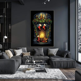 Festive Fireplace Scene Poster