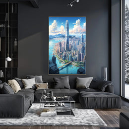 Stunning Metropolis Skyline Modern Urban Travel Poster