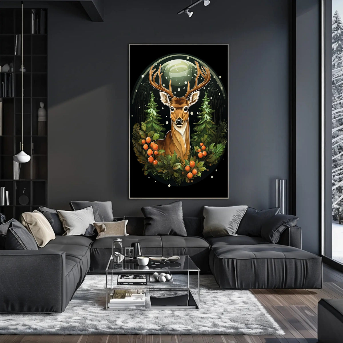 Majestic Deer In Winter Forest Poster