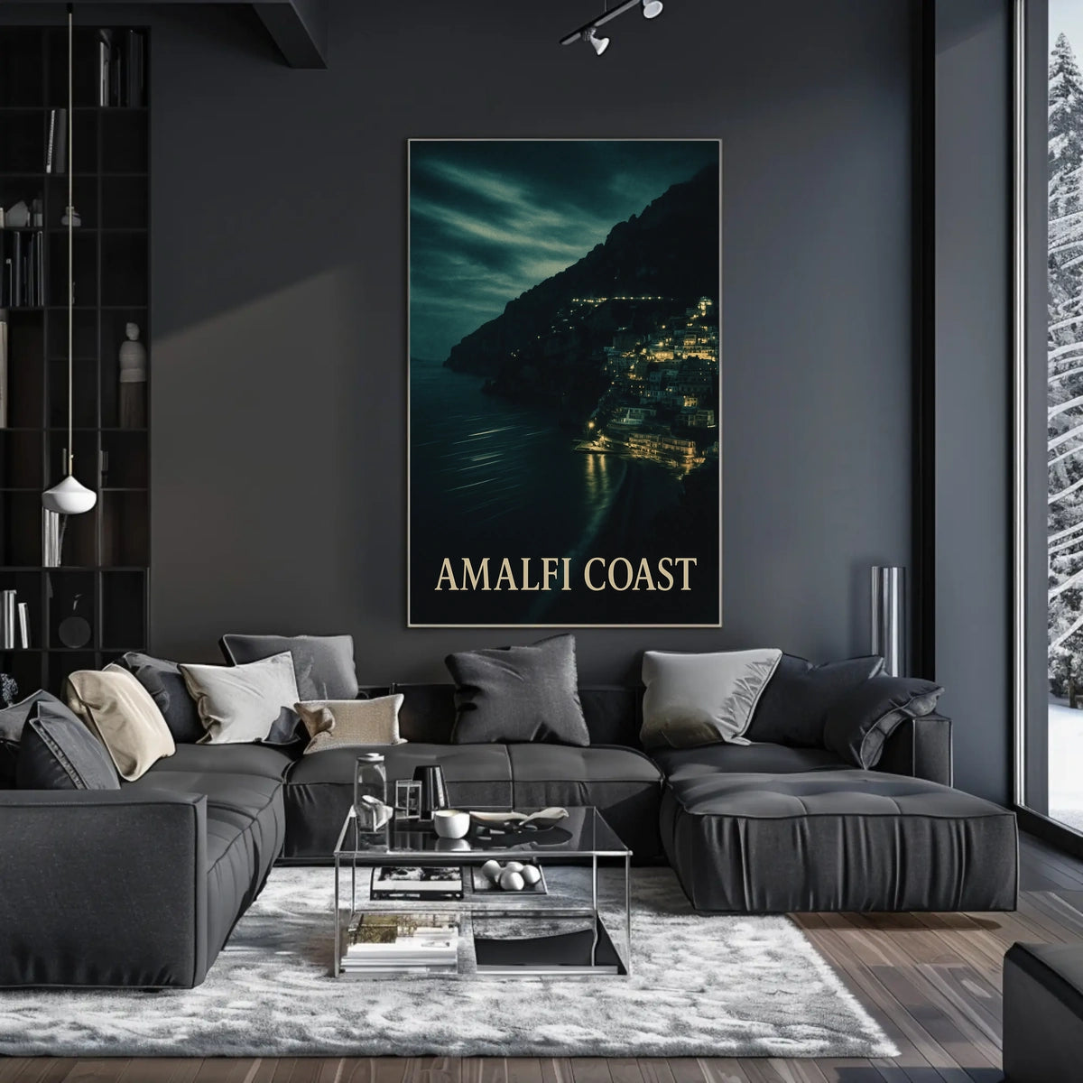 Amalfi Coast At Night Poster Wall Art For Coastal Decor